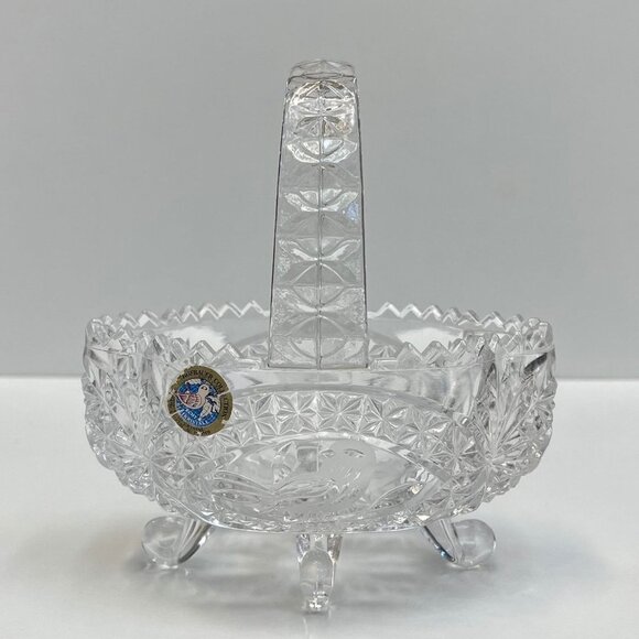 Echt Bleikristall Hand Cut Clear Lead Crystal Footed Basket Bird Collection MCM - Picture 2 of 10